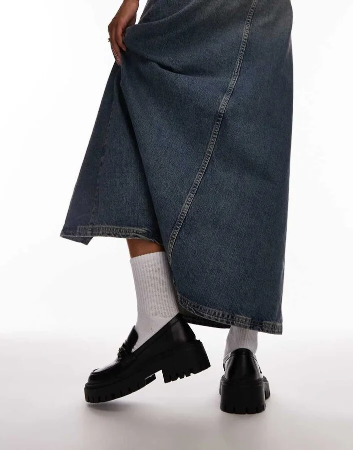 Topshop Cher chunky loafers with gold trim in black - Image 2