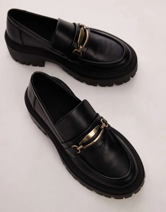 Topshop Cher chunky loafers with gold trim in black - Image 3