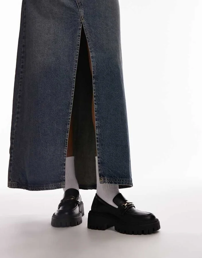 Topshop Cher chunky loafers with gold trim in black - Image 4
