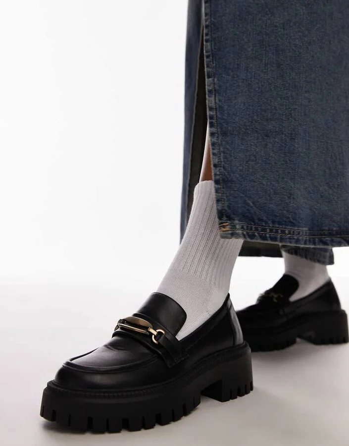 Topshop Cher chunky loafers with gold trim in black