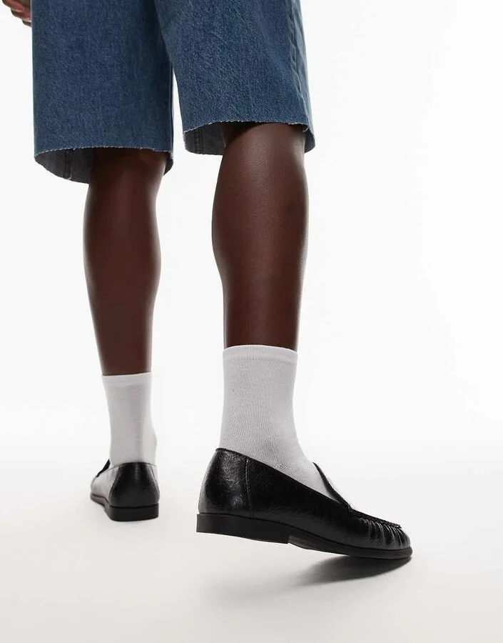 Topshop Connell ruched flat shoe loafers in black - Image 2