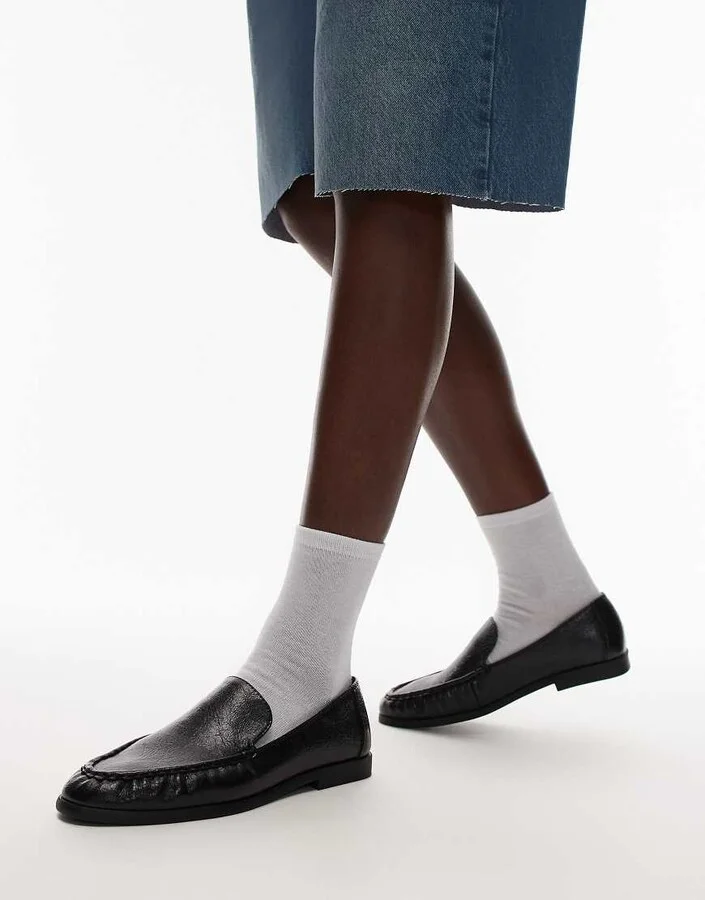 Topshop Connell ruched flat shoe loafers in black - Image 3