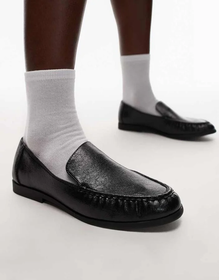 Topshop Connell ruched flat shoe loafers in black - Image 4