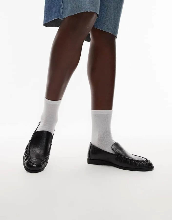 Topshop Connell ruched flat shoe loafers in black