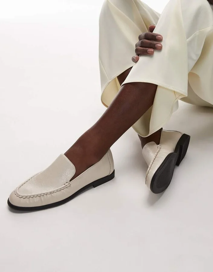 Topshop Connell ruched flat shoe loafers in off white - Image 2