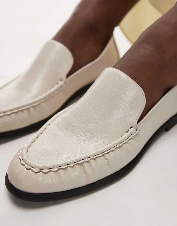 Topshop Connell ruched flat shoe loafers in off white - Image 4