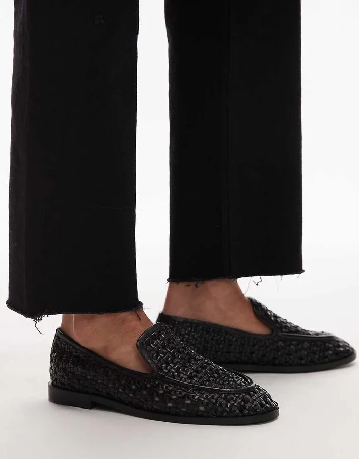 Topshop Connor real leather woven loafers in black