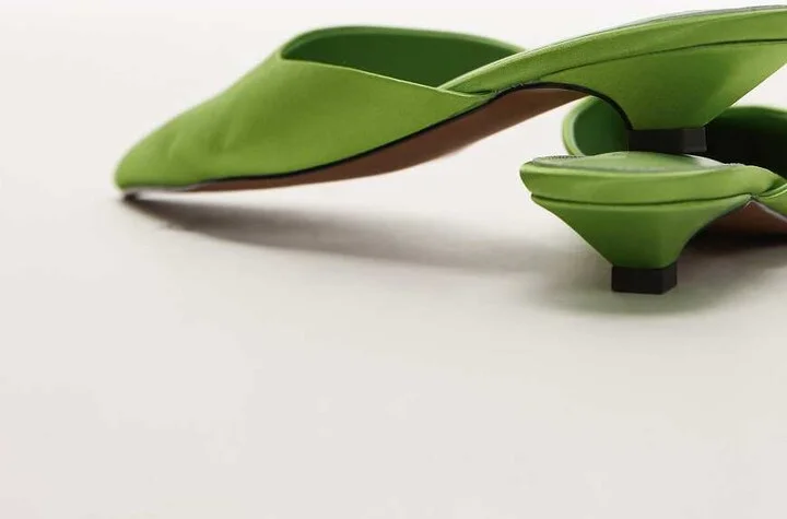 Topshop Dakota kitten heel pumps in green satin - Image 4