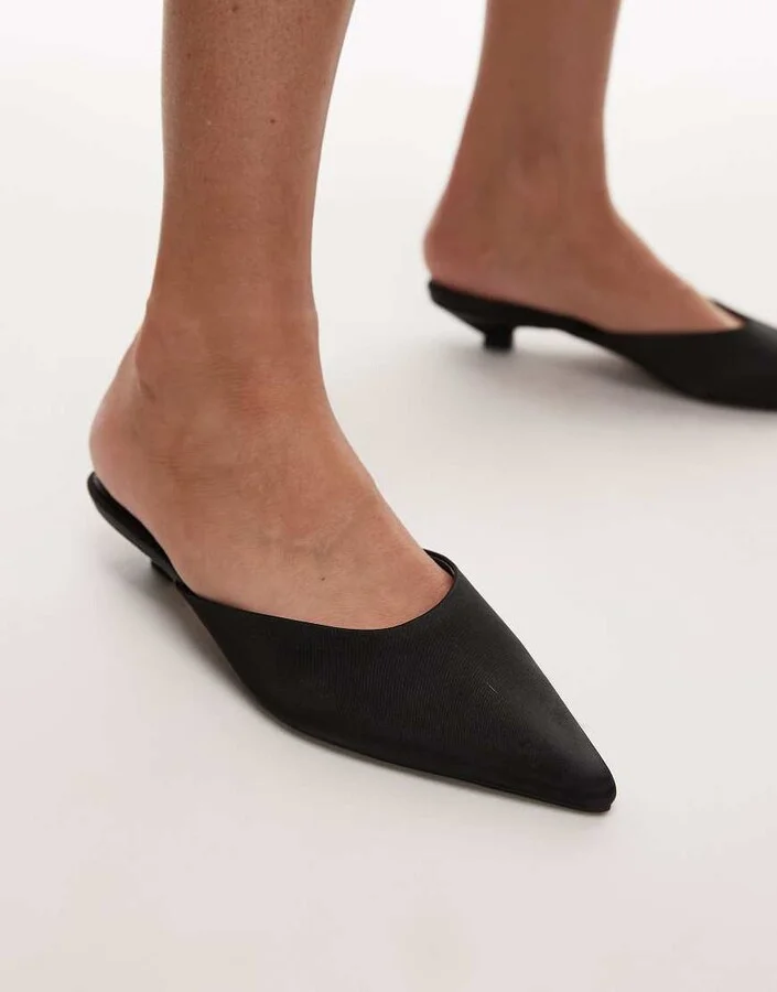 Topshop Dakota kitten heel shoe in black satin - Image 3