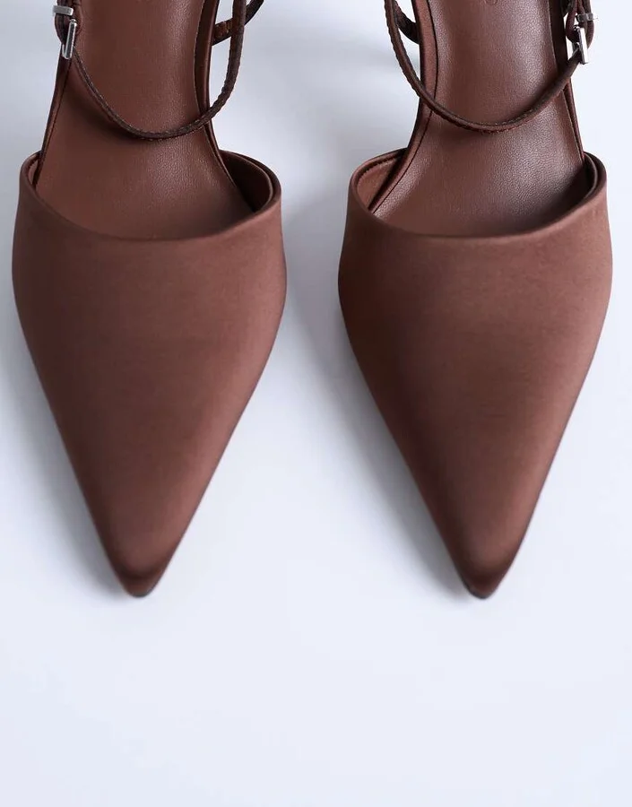Topshop Demi cone heel pumps with tie in chocolate - Image 2