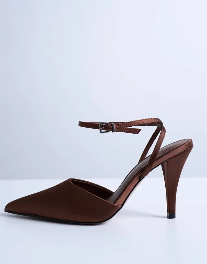 Topshop Demi cone heel pumps with tie in chocolate - Image 4