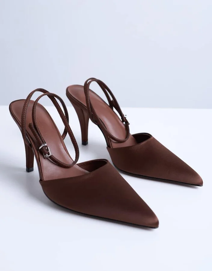 Topshop Demi cone heel pumps with tie in chocolate