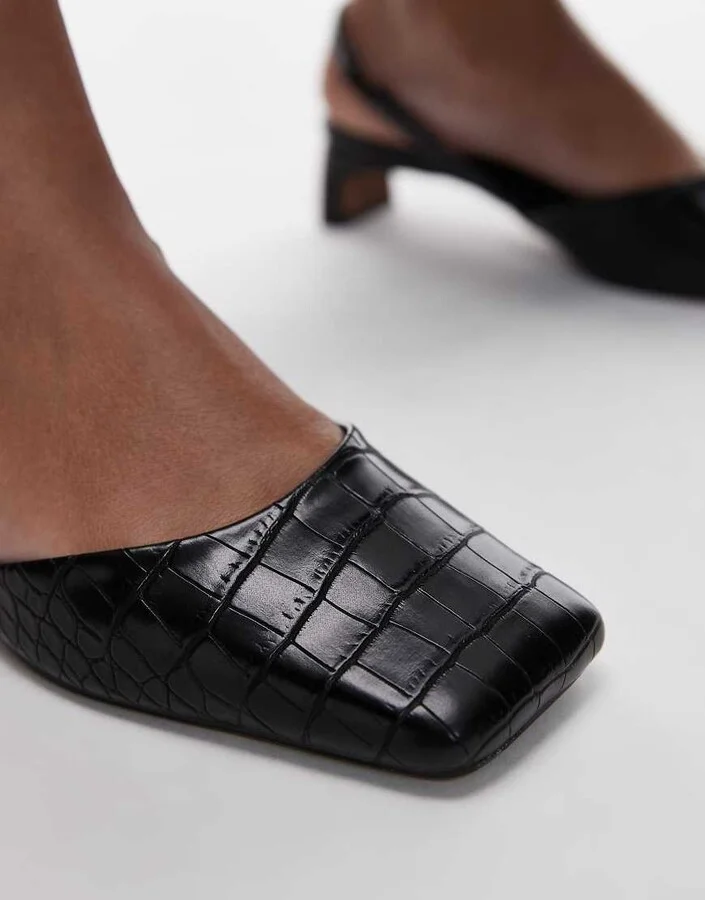 Topshop Diana square toe mid heeled shoes in black - Image 2