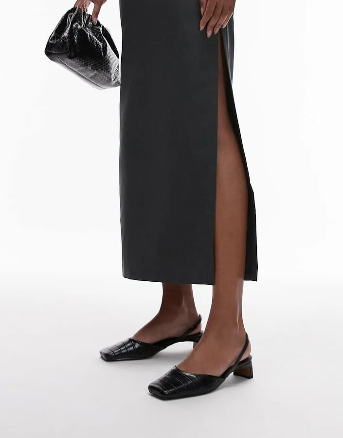 Topshop Diana square toe mid heeled shoes in black - Image 3