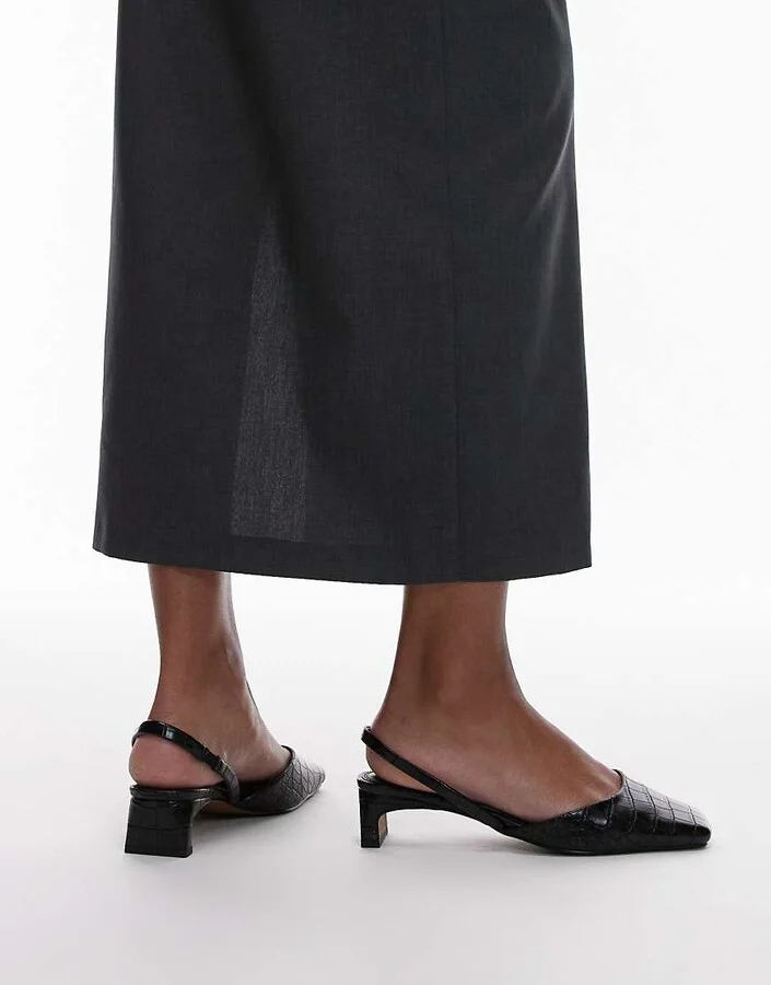 Topshop Diana square toe mid heeled shoes in black - Image 4