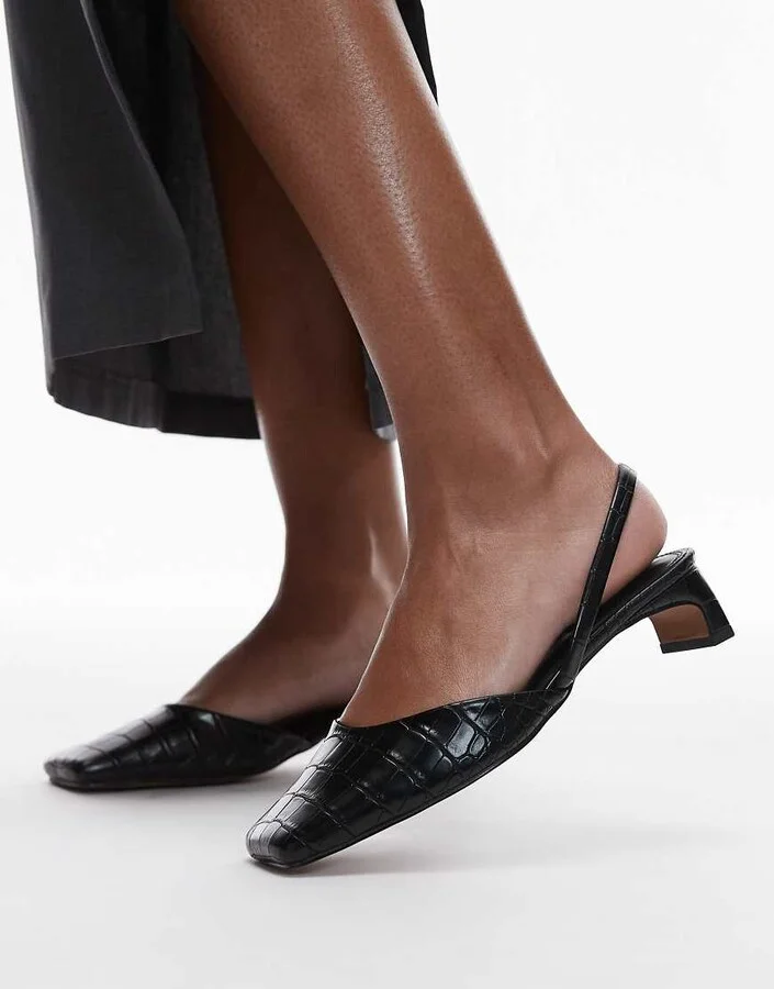 Topshop Diana square toe mid heeled shoes in black
