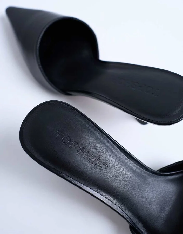 Topshop Dorota kitten heel pointed mule in black - Image 3
