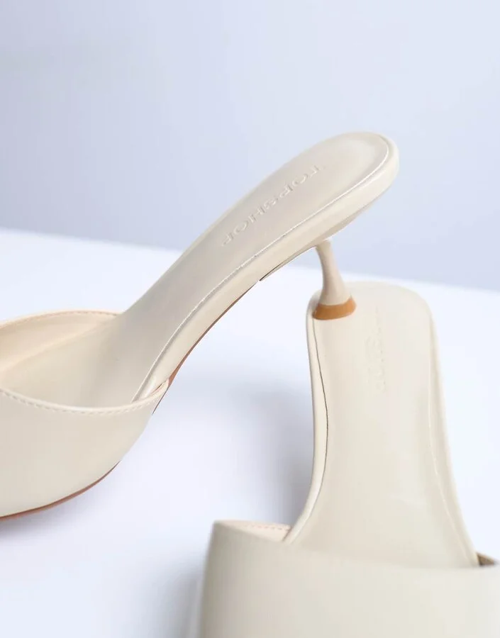 Topshop Dorota kitten heel pointed mule in cream - Image 4