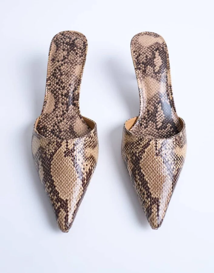 Topshop Dorota kitten heel pointed mule in snake - Image 2