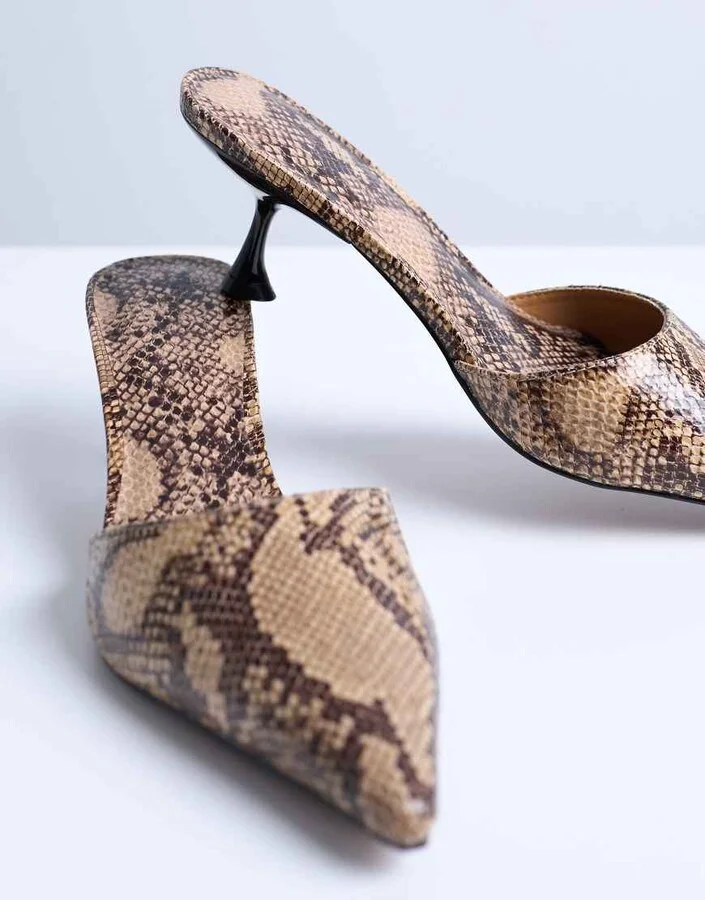 Topshop Dorota kitten heel pointed mule in snake - Image 3