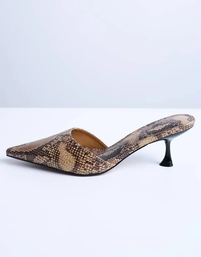 Topshop Dorota kitten heel pointed mule in snake - Image 4