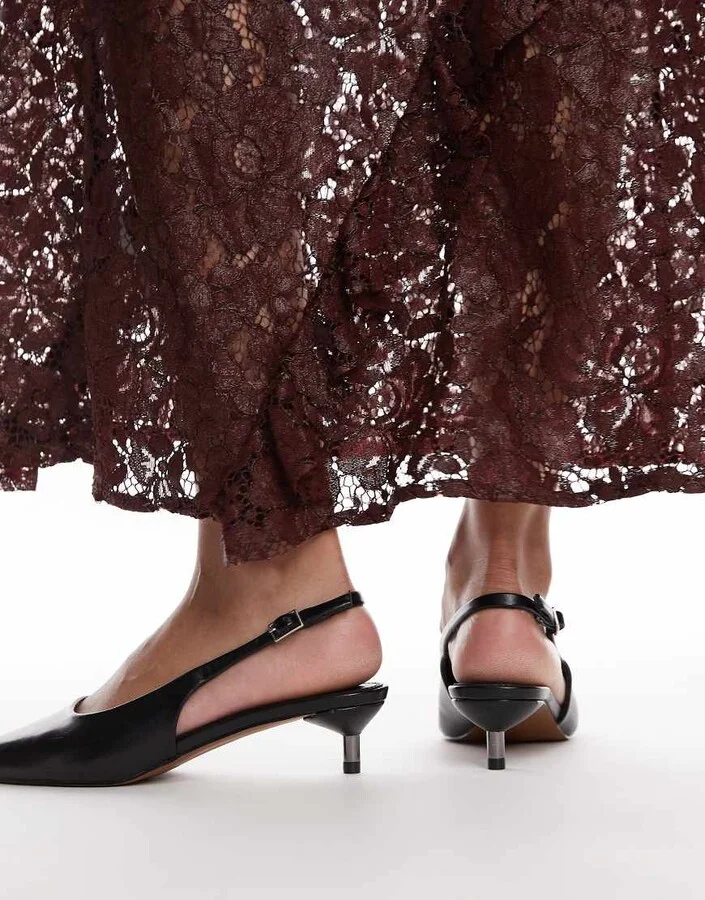 Topshop Ellie slingback mid heel pumps in black - Image 2