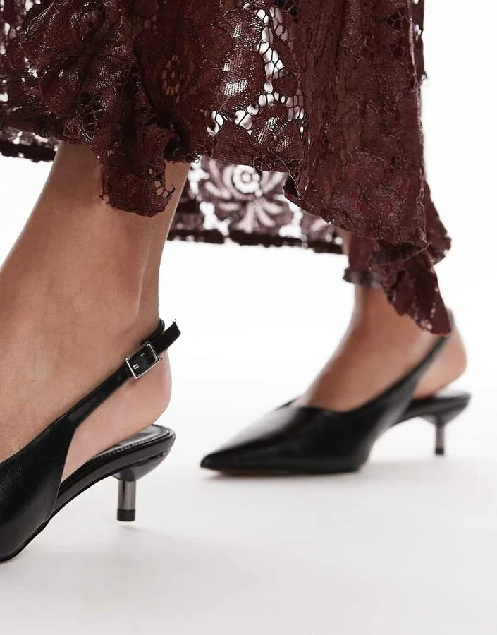 Topshop Ellie slingback mid heel pumps in black - Image 3