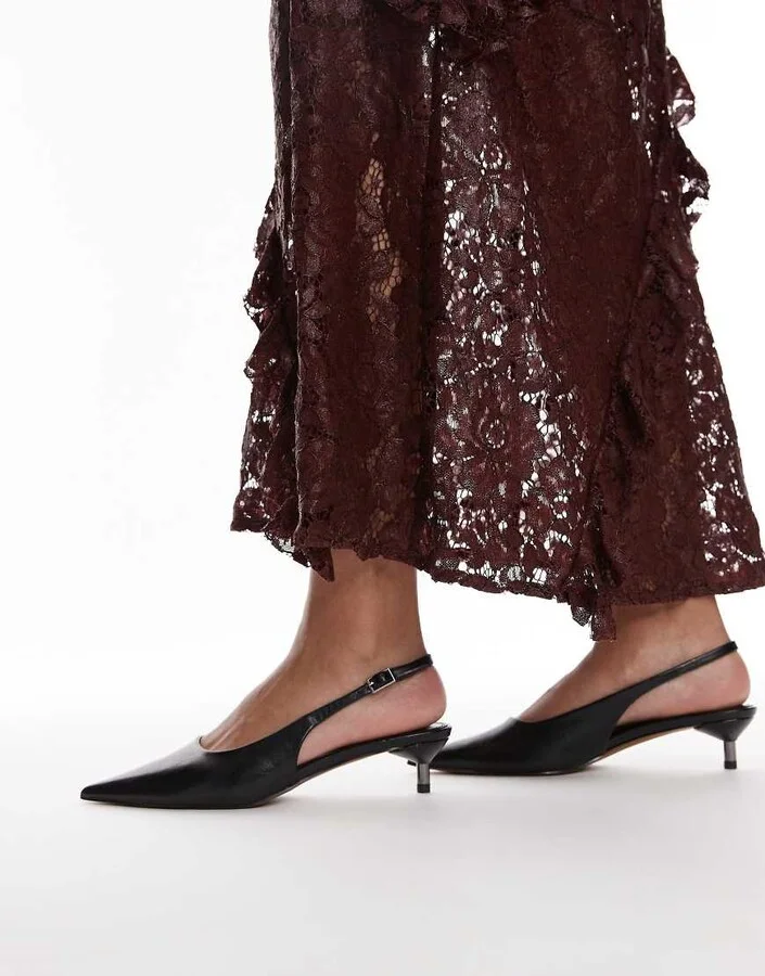Topshop Ellie slingback mid heel pumps in black - Image 4