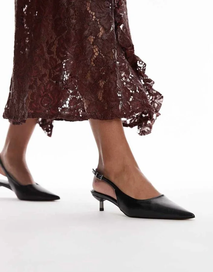 Topshop Ellie slingback mid heel pumps in black