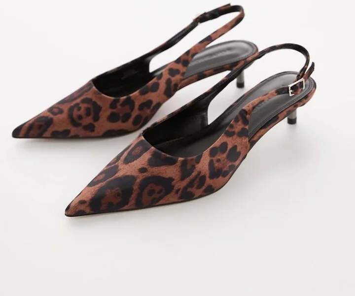 Topshop Ellie slingback mid heel pumps in leopard - Image 4