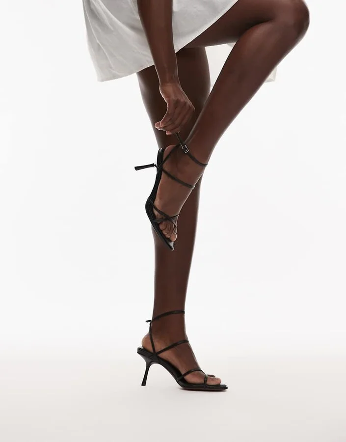 Topshop Fabian strappy heeled sandals in black - Image 4