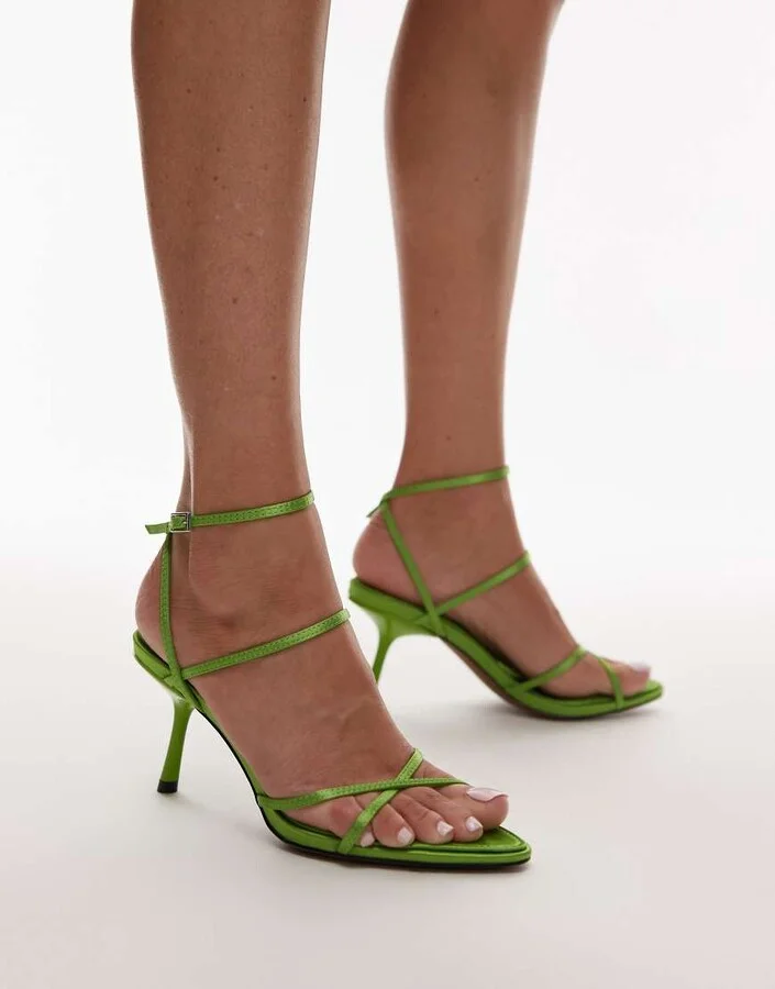 Topshop Fabian strappy heeled sandals in green - Image 4