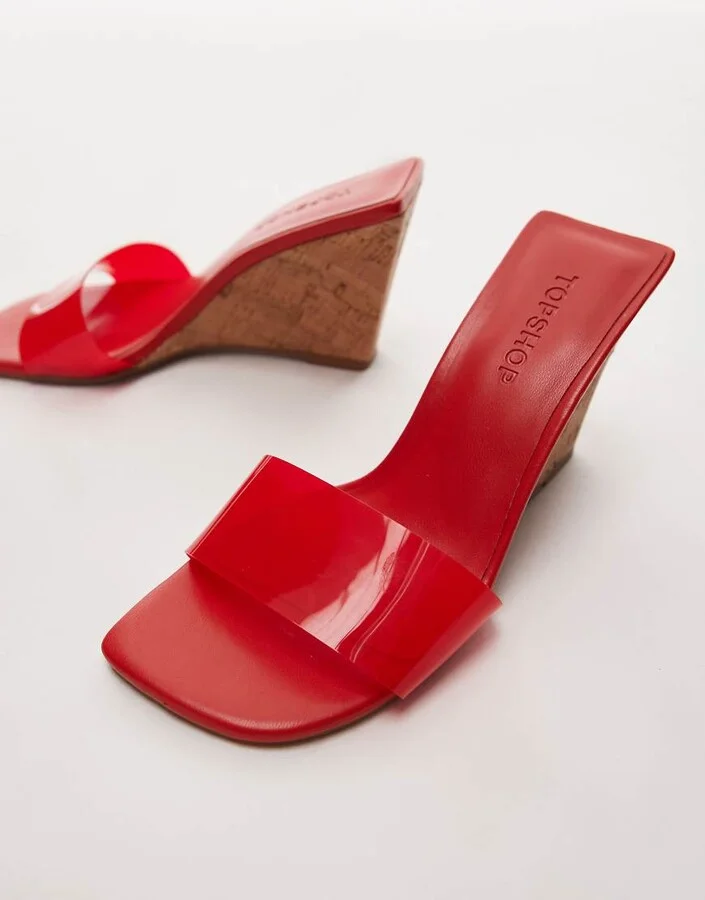 Topshop Farah high wedge heeled mule in red - Image 2