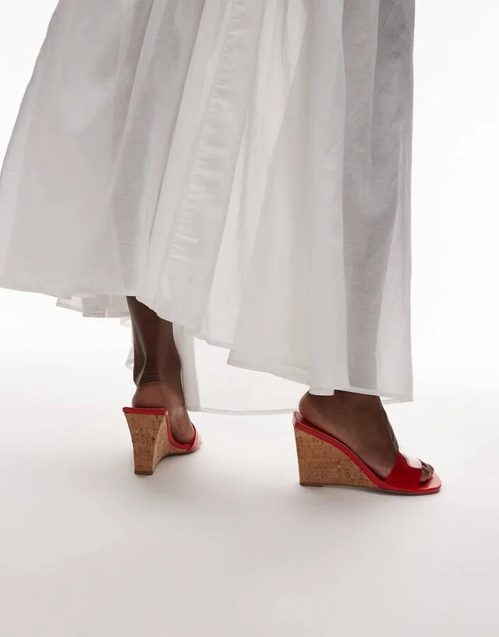Topshop Farah high wedge heeled mule in red - Image 4