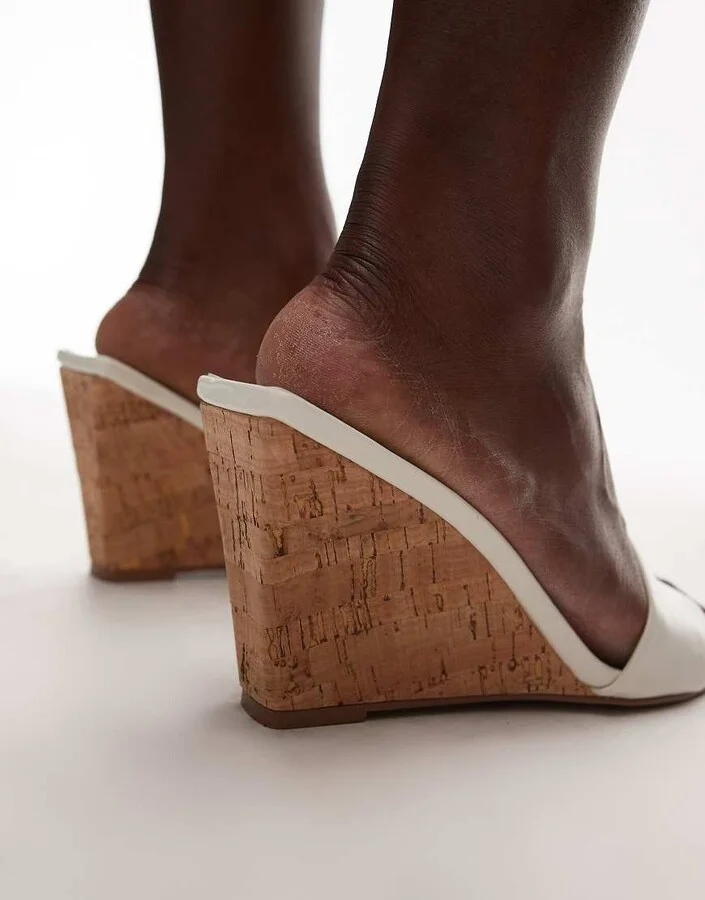 Topshop Farah high wedge heeled mules in off white - Image 3