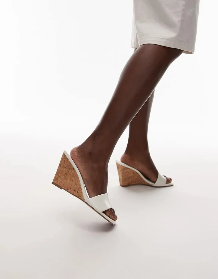 Topshop Farah high wedge heeled mules in off white - Image 4