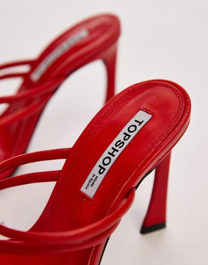 Topshop Farley premium leather strappy high heeled sandals in red - Image 3