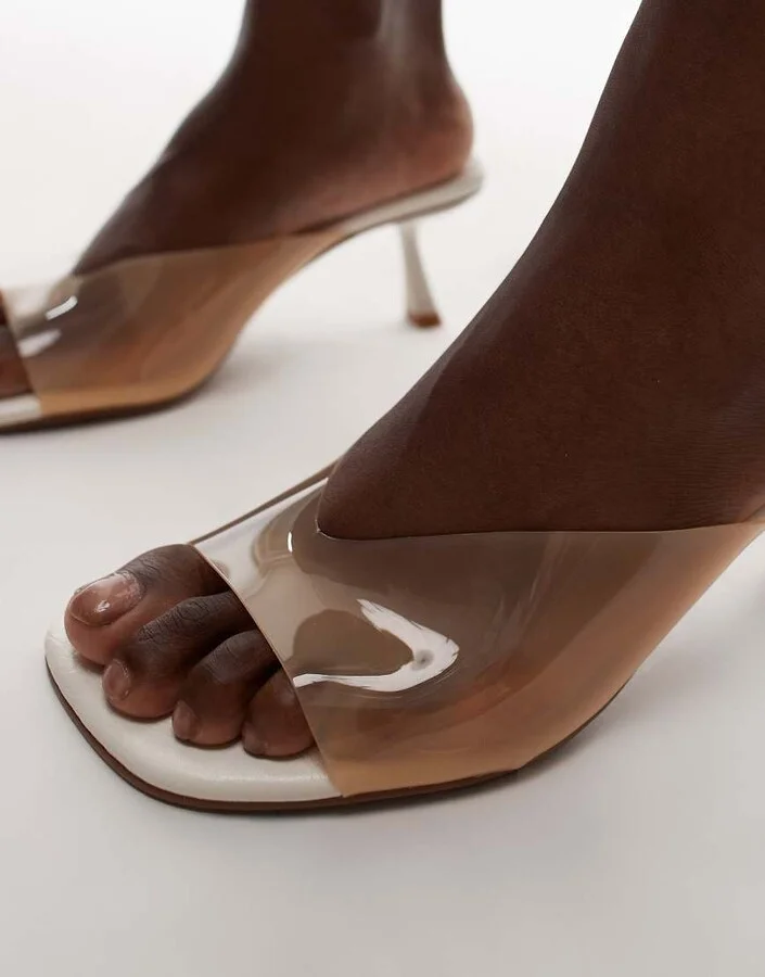 Topshop Felix high acrylic heeled mules in cream - Image 2