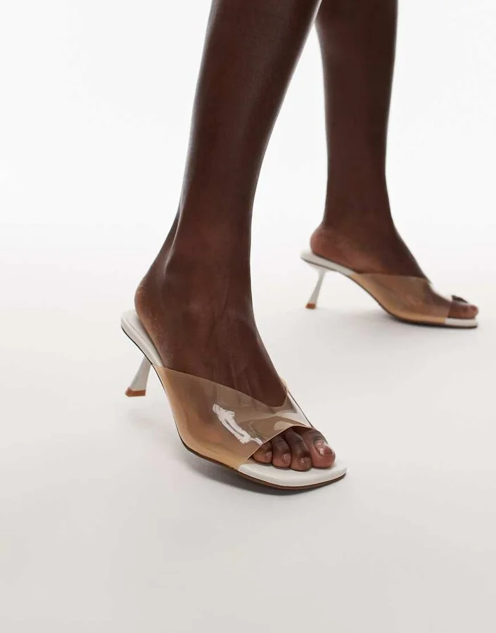 Topshop Felix high acrylic heeled mules in cream