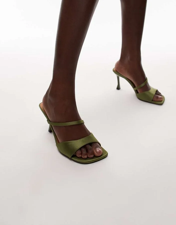 Topshop Fiona high heel mules with strap in green