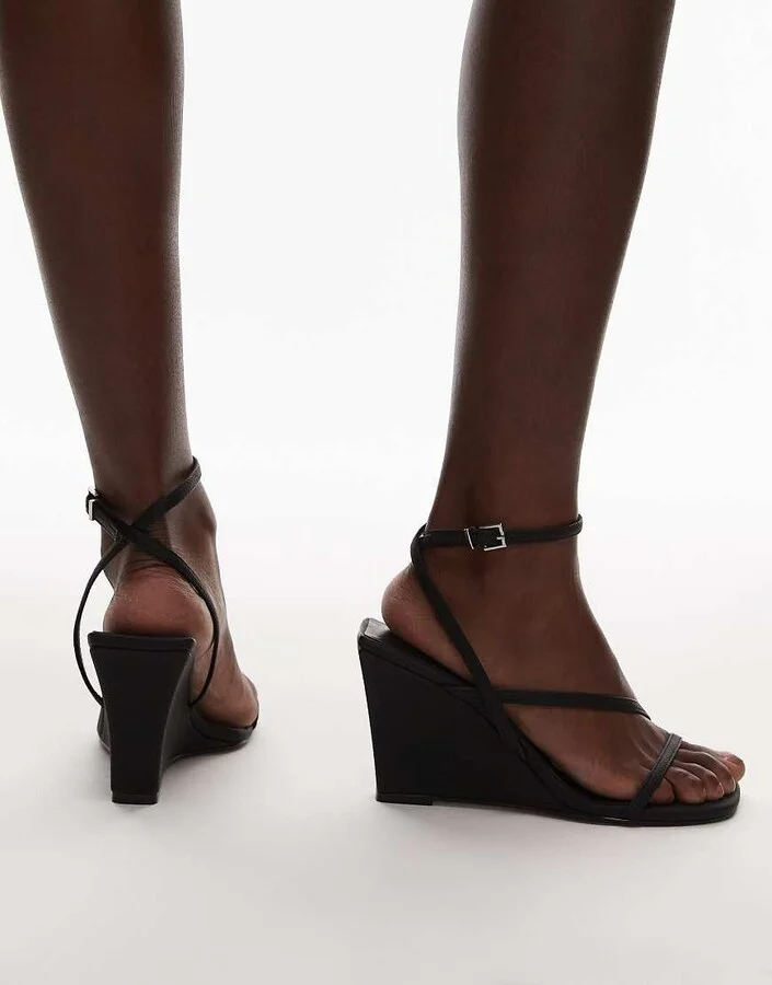 Topshop Frankie high heel strappy wedges in black - Image 4