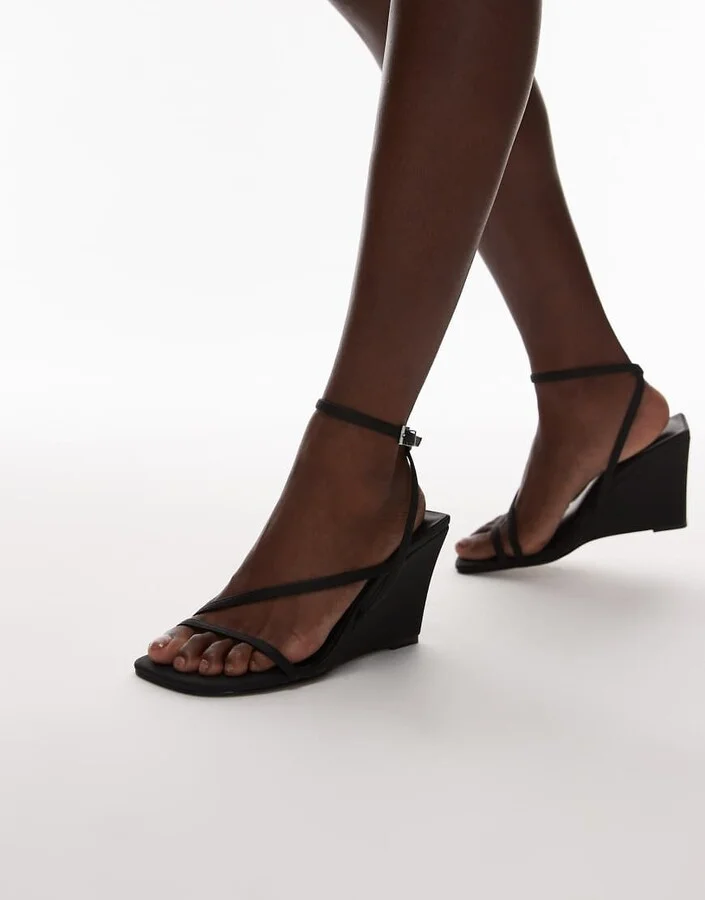 Topshop Frankie high heel strappy wedges in black
