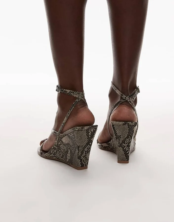 Topshop Frankie high heel strappy wedges in snake - Image 2