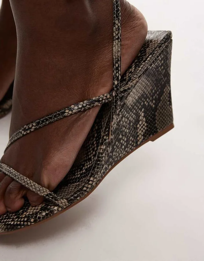 Topshop Frankie high heel strappy wedges in snake - Image 3