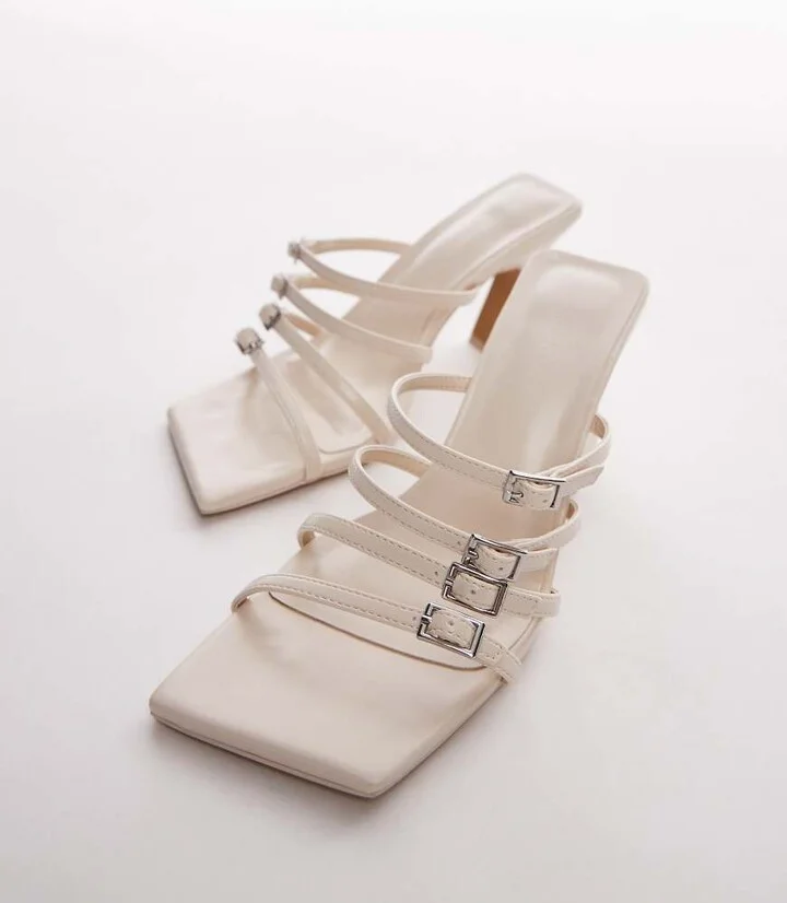 Topshop Gabe high heeled sandals with buckle detail in off white - Image 4