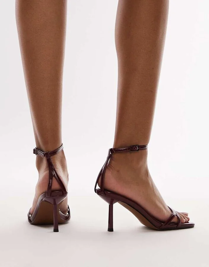 Topshop Gio strappy high heel sandals in burgundy - Image 3