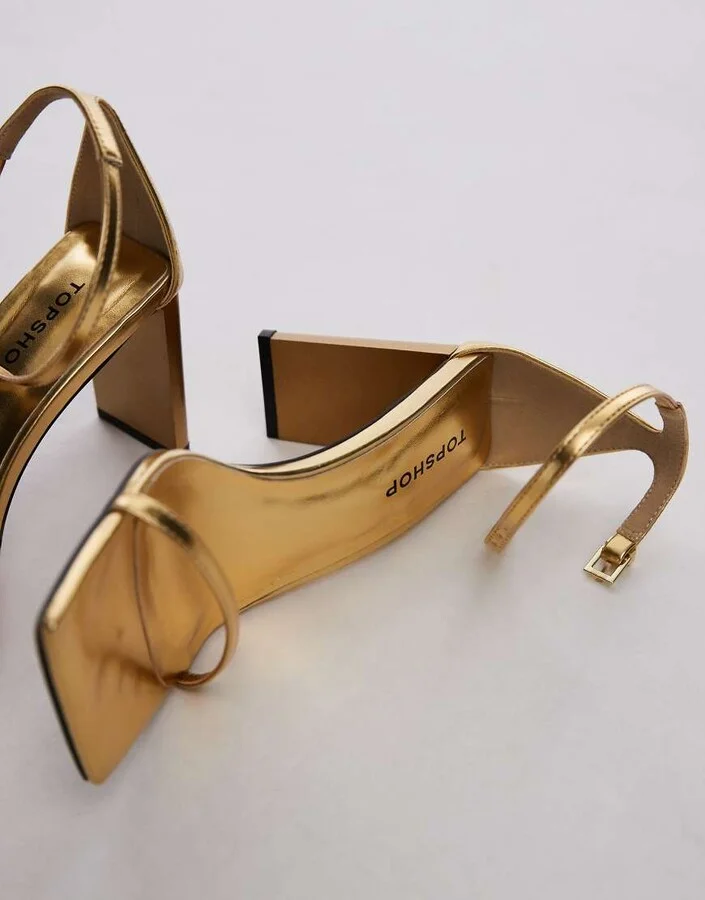 Topshop Gus 2 part barely there heeled sandals in gold - Image 2