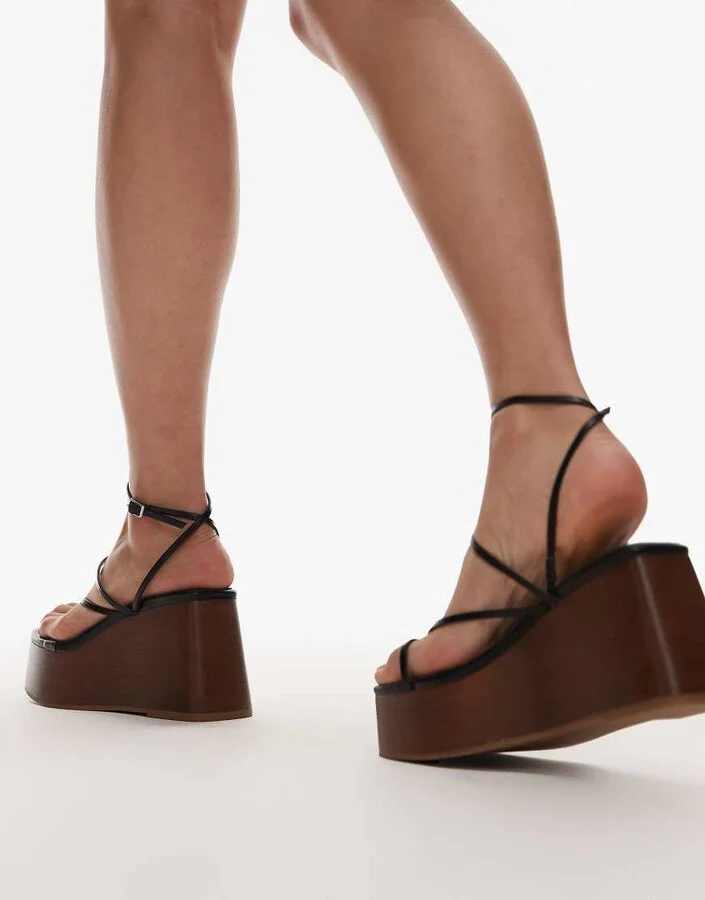 Topshop Hallie strappy wedges in black - Image 4