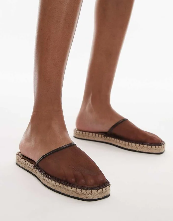 Topshop Harry espadrille mules in chocolate - Image 3