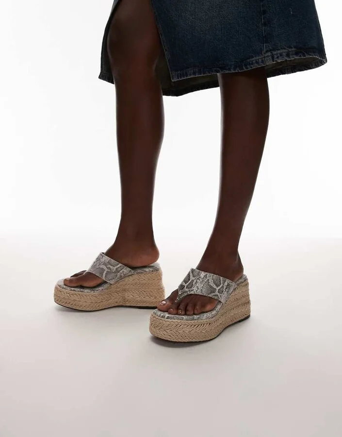 Topshop Heidi toe thong espadrille wedges in snake